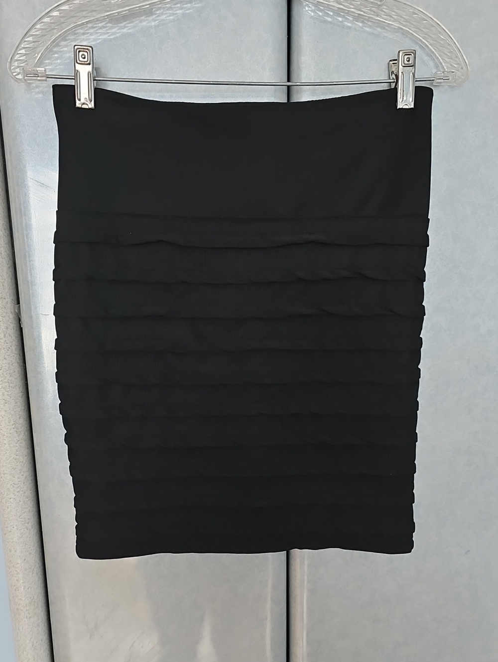 Black Ribbed Pencil Mini Skirt, S
